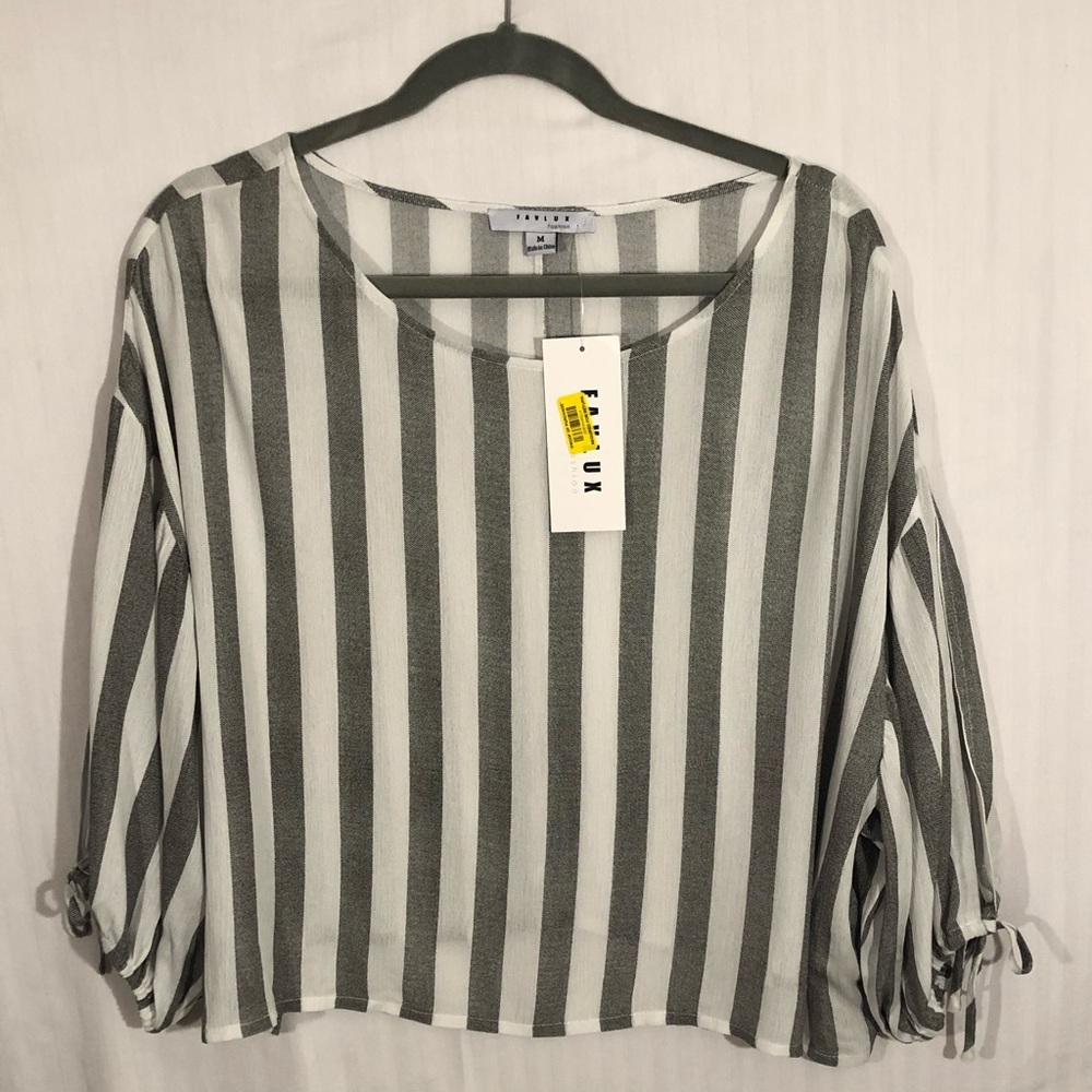 white and grey vertical stripped blouse